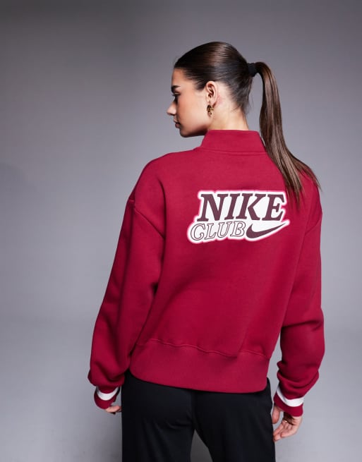 Nike – Phoenix Fleece – Sweatshirt in Rot mit kurzem Reißverschluss, 2 von 4