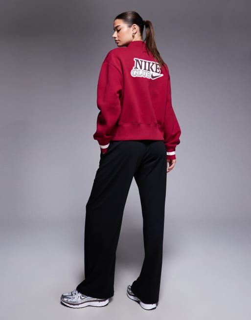 Nike – Phoenix Fleece – Sweatshirt in Rot mit kurzem Reißverschluss, 3 von 4
