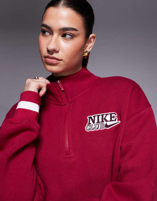 Nike – Phoenix Fleece – Sweatshirt in Rot mit kurzem Reißverschluss, 4 von 4