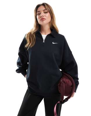 Nike - Phoenix - Fleece-Sweatshirt in Schwarz mit Oversize-Schnitt und kurzem Reißverschluss