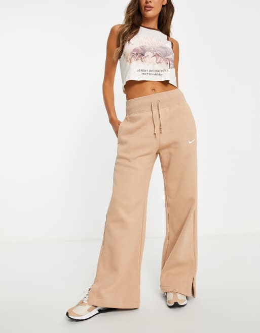 Nike Womens Phoenix Fleece Wide Leg Pants - Cream