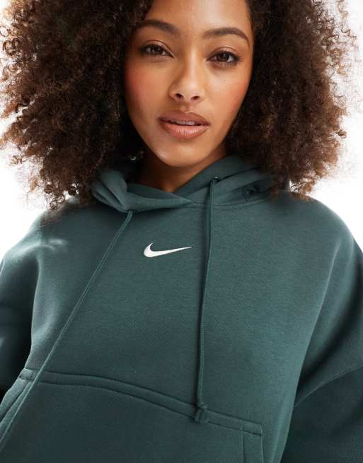 Nike – Phoenix Fleece – Zielona polarowa bluza oversize z kapturem  , 3 z 4