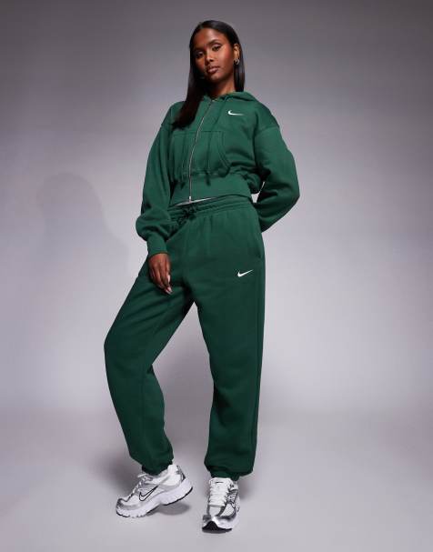 Nike – Phoenix Fleece – Zielone joggersy oversize z wysokim stanem i ściągaczami - view 1