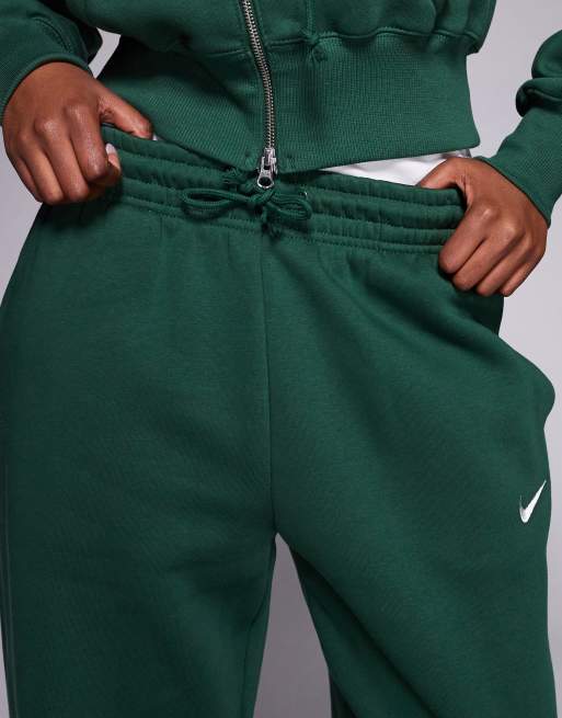Nike – Phoenix Fleece – Zielone joggersy oversize z wysokim stanem i ściągaczami, 5 z 5