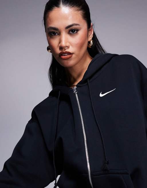 Nike zip up outlet hoodie womens black