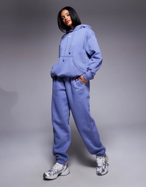Nike Phoenix Fleecehigh waisted oversized cuffed joggers in blue