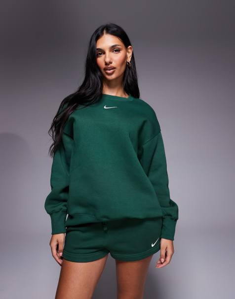 Nike – Phoenix – Grön sweatshirt i fleece och oversize med logga - view 1