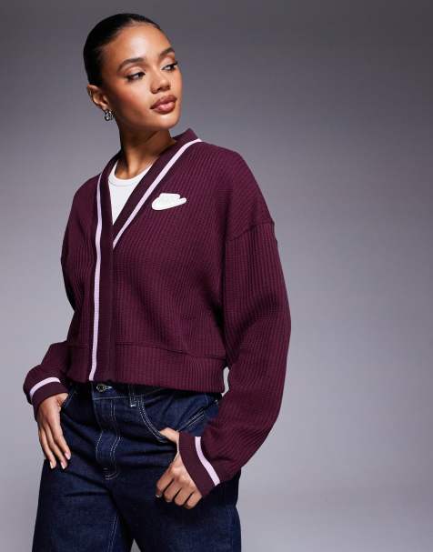 Nike Phoenix NSW preppy cardigan in burgundy - view 1