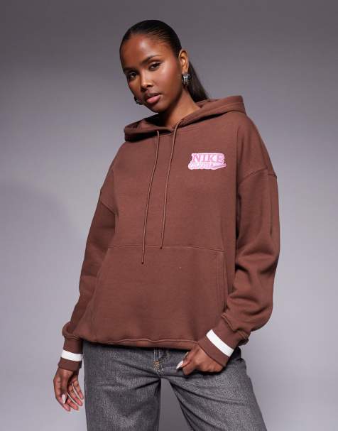 Nike - Phoenix - Oversized hoodie van fleece met grafische print op de achterkant in bruin - view 1