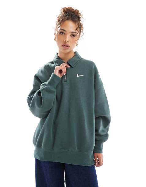 Nike - Phoenix - Pile oversize verde con zip corta - view 1