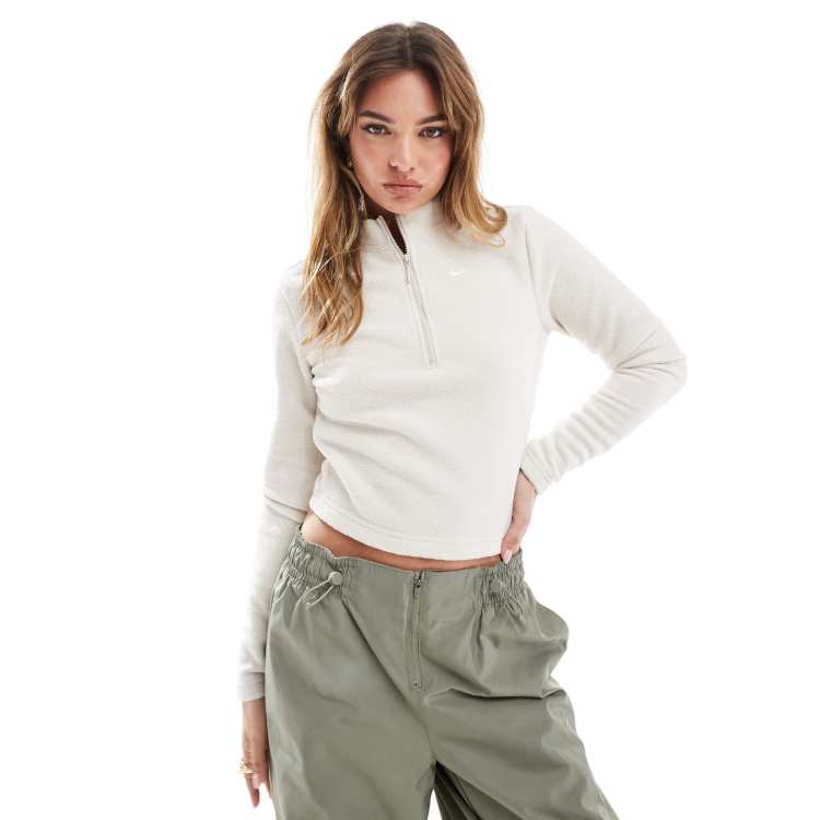 Nike Phoenix plush half zip long sleeve top in beige | ASOS