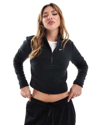 Nike Phoenix Plush Fleece Half Zip Pullover In Black