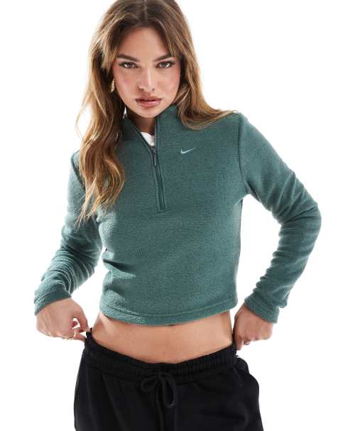 Nike Phoenix Plush half zip long sleeve top in dark green - view 1