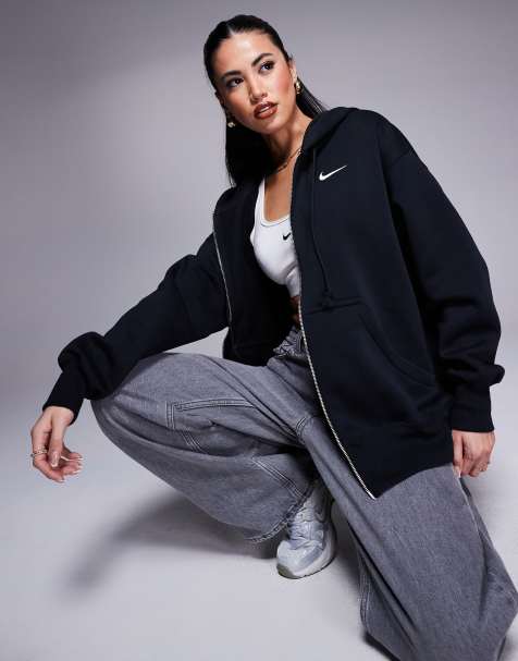 Nike - Phoenix - Sort oversized hættetrøje med gennemgående lynlås og fleece-for - view 1