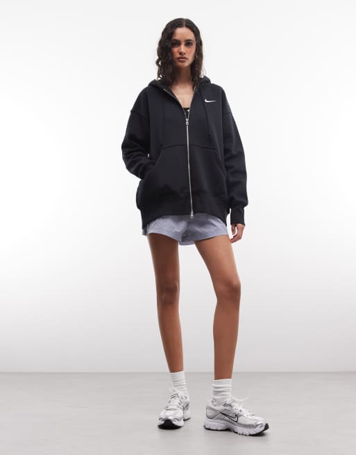 Nike - Phoenix - Sort oversized hættetrøje med gennemgående lynlås og fleece-for, 3 af 4