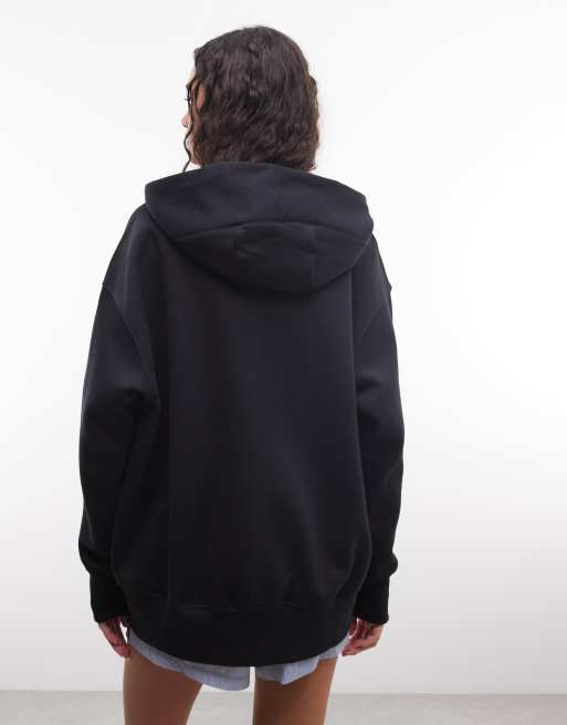Nike - Phoenix - Sort oversized hættetrøje med gennemgående lynlås og fleece-for, 4 af 4