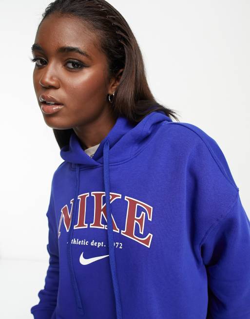 Nike Phoenix Sweat capuche unisexe en polaire avec inscription style universitaire Bleu roi