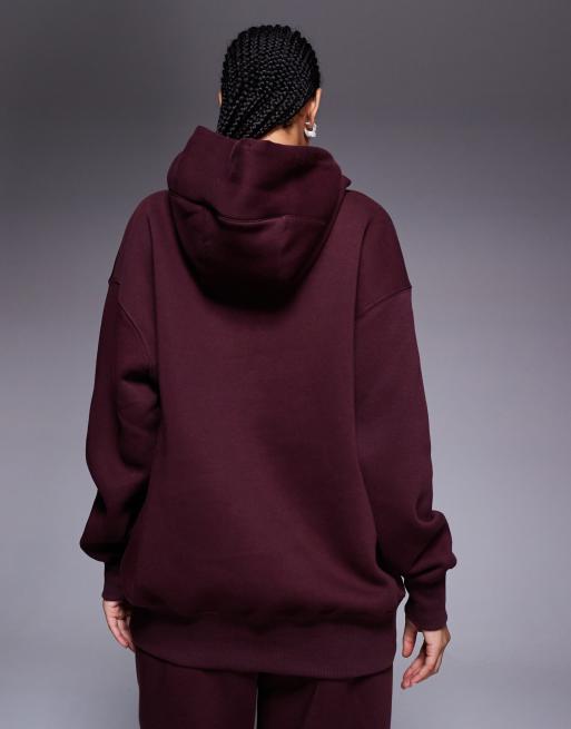 Nike – Phoenix – Vinröd huvtröja i oversize av fleece, 4 av 4
