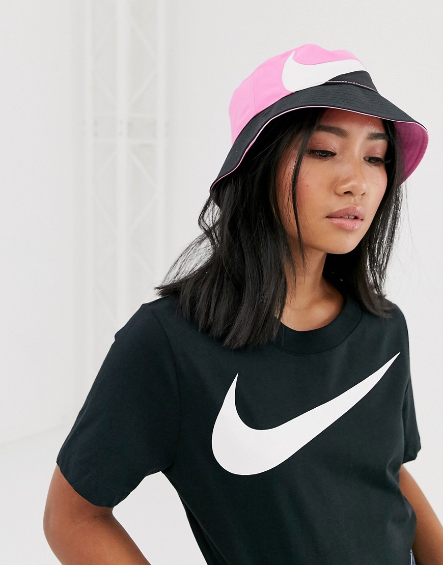 Nike pink and black swoosh bucket hat