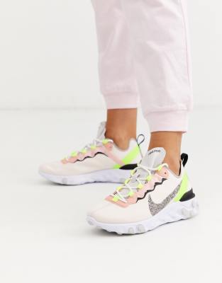 nike pink and green react element 55 trainers