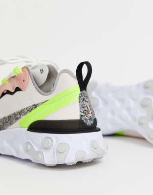 nike pink and green react element 55 sneakers