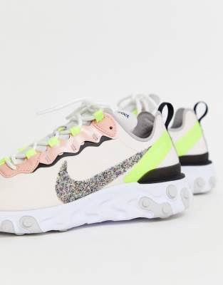 nike pink and green react element 55 sneakers