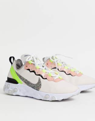 nike pink and green react element 55 trainers