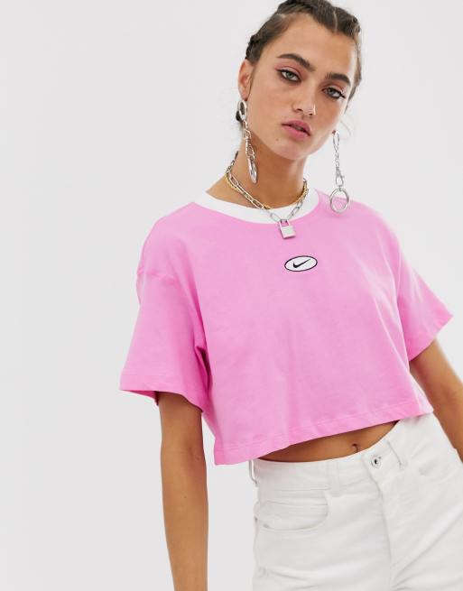 Nike Pink Embroidered Swoosh Crop Top | ASOS