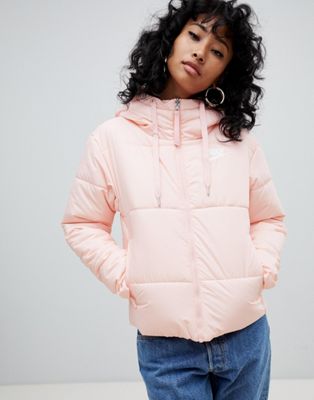 nike padded jacket with back swoosh in pink