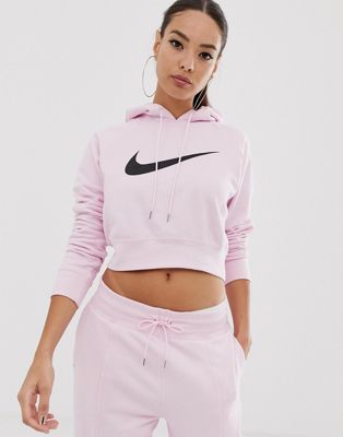 Nike Pink Swoosh Cropped Hoodie | ASOS