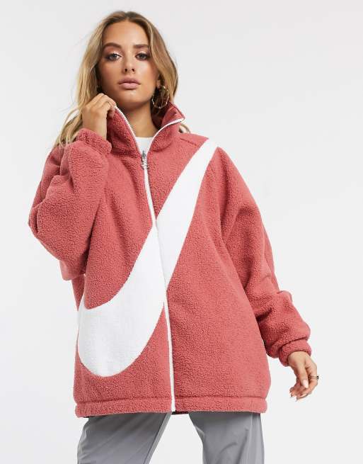 Nike pink Teddy Fleece With oversized swoosh ASOS