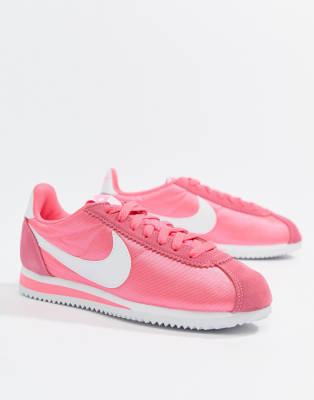 nike pink with swoosh suede cortez trainers