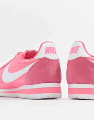 nike pink with swoosh suede cortez trainers