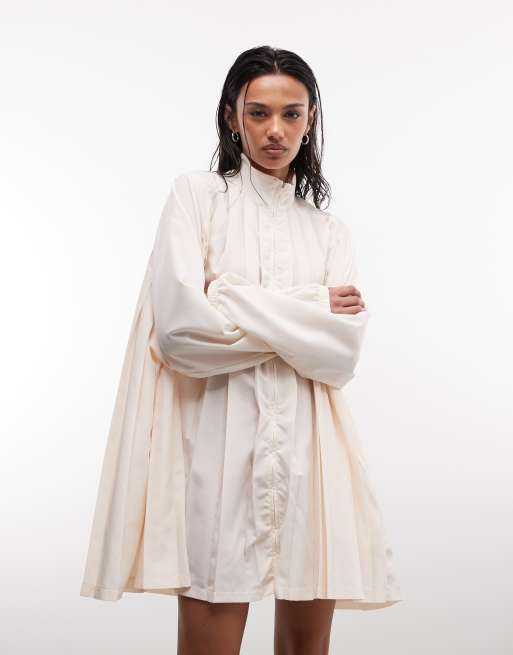 cream nike dress Nike Sportswear Women's Oversized Long-Sleeve Pleated Mini Dress
