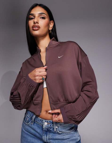 Nike pleated zip-up jacket in brown - view 1