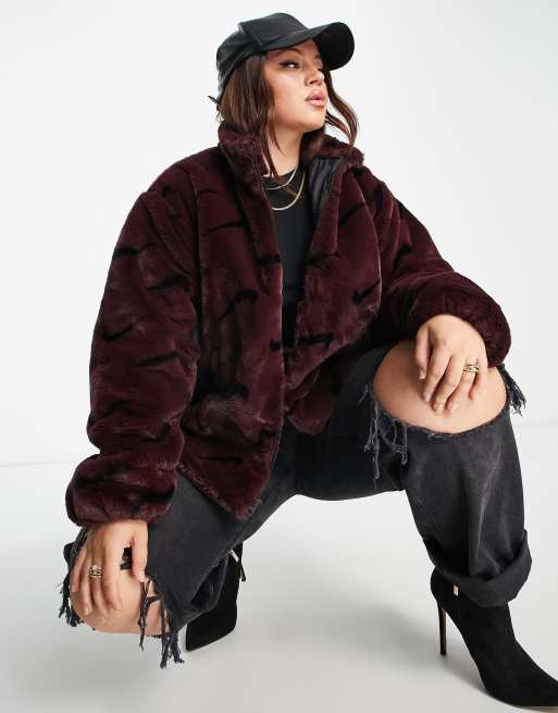 Burgundy faux hotsell fur jacket