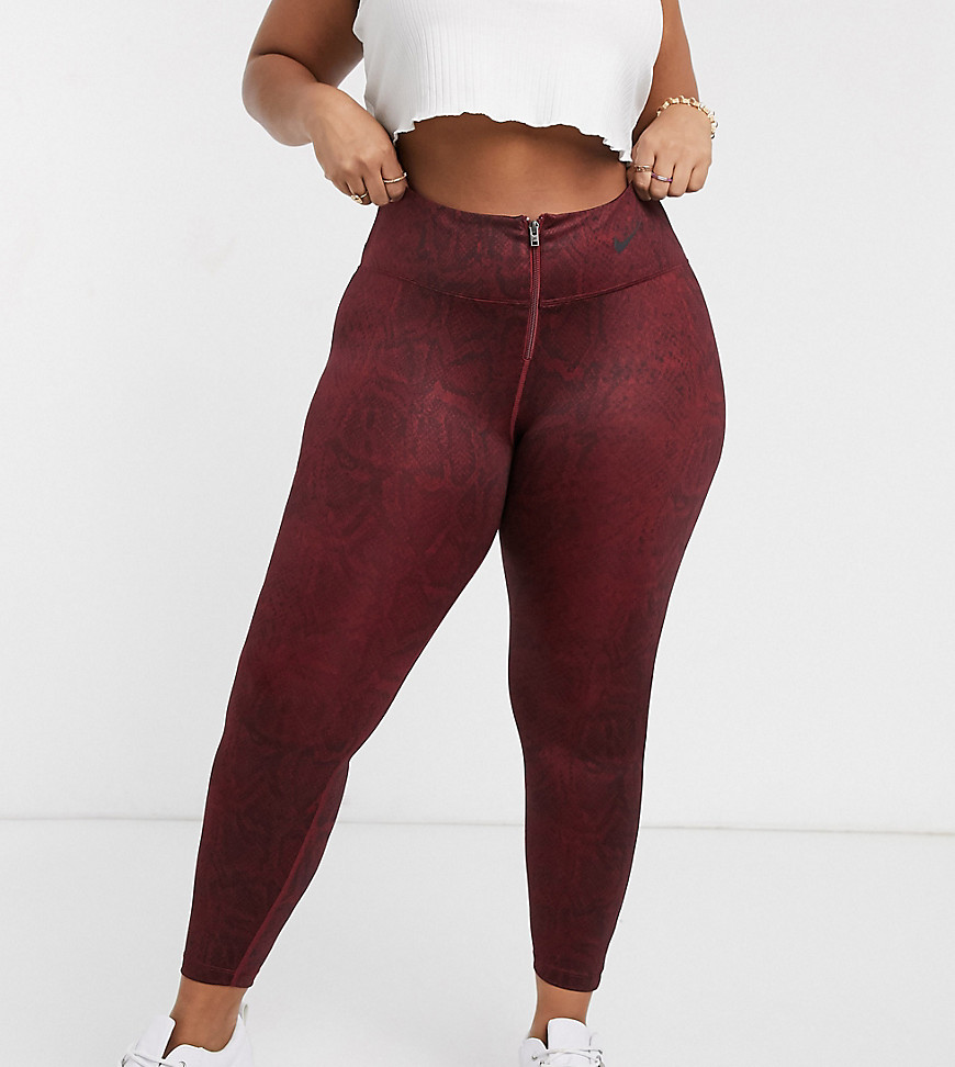 Nike Plus burgundy snake print high waist leggings-Red