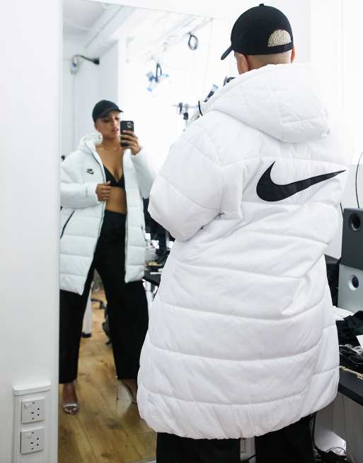 Nike Plus classic longline padded coat with hood in summit white