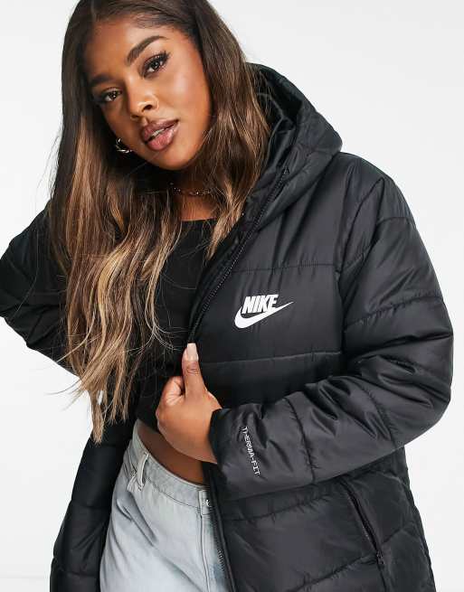 Nike Plus Classic Longline Padded Jacket With Hood In Black