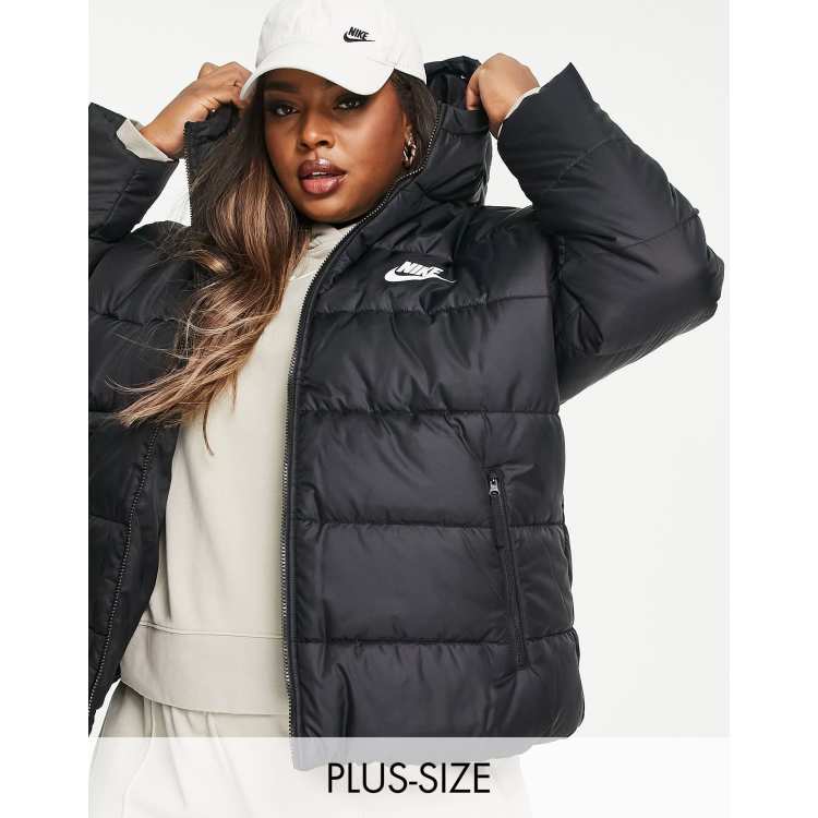 Nike Classic Longline Padded Jacket With Hood In Black ...