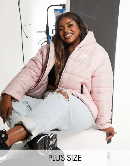 Nike Plus classic padded jacket with hood in pink oxford