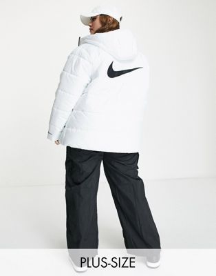 Nike Plus classic padded jacket with hood in summit white