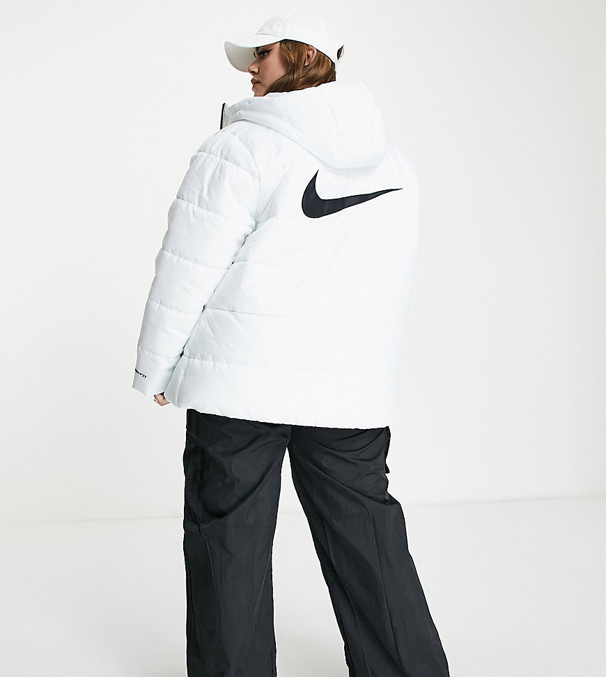 Nike Plus Classic Padded Jacket With Hood In Summit White