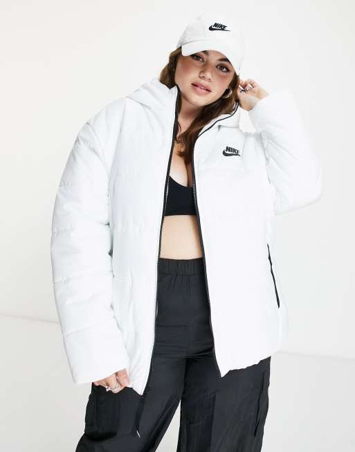 Nike Plus classic padded jacket with hood in summit white ASOS