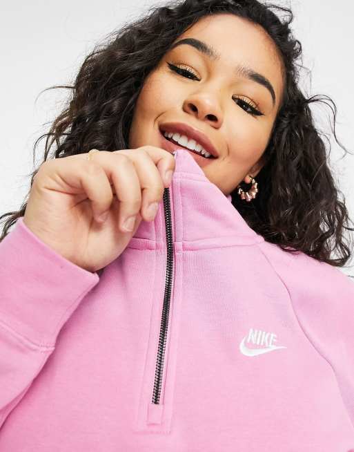 Nike Plus Club Essentials half zip funnel neck sweatshirt in pink