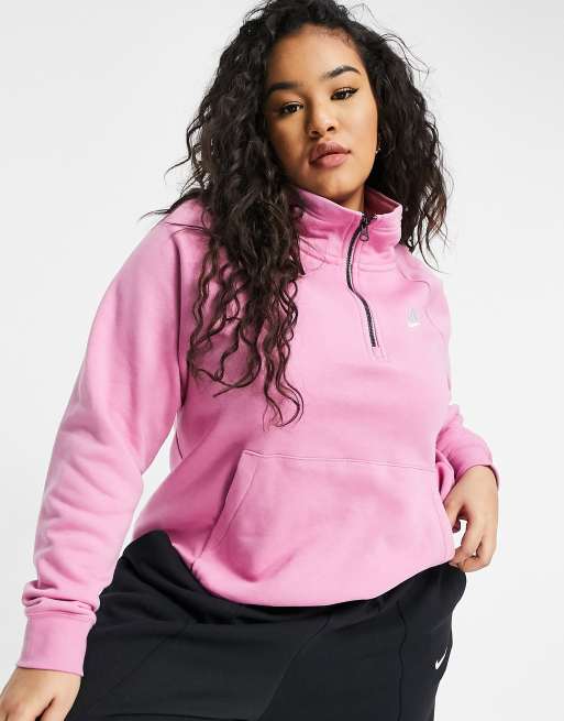 Nike Plus Club Essentials half zip funnel neck sweatshirt in pink