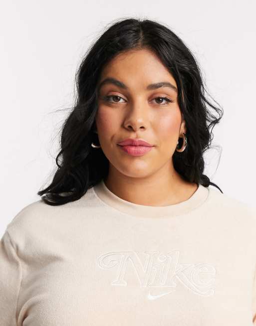 Nike crop retro terry towelling crop sweatshirt in beige new arrivals