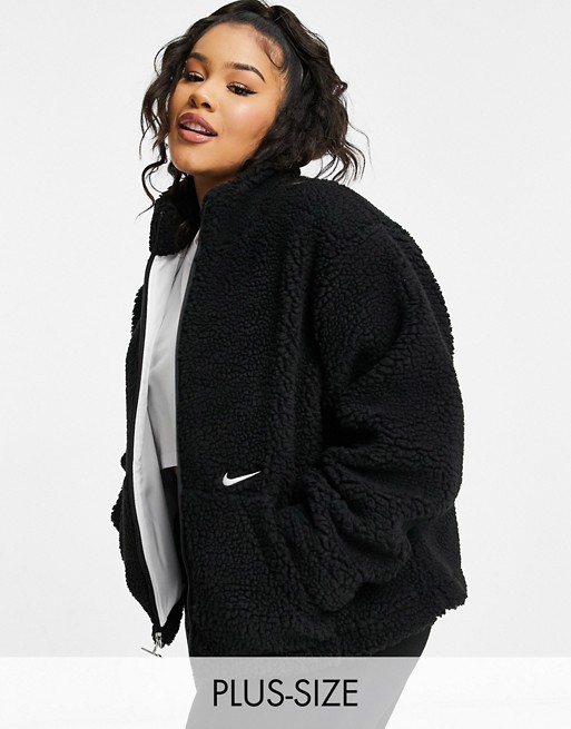Nike Plus cropped borg fleece in black