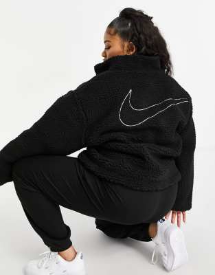 nike cropped borg fleece in black