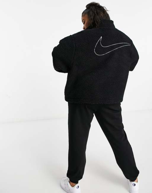 Nike Plus cropped borg fleece in black